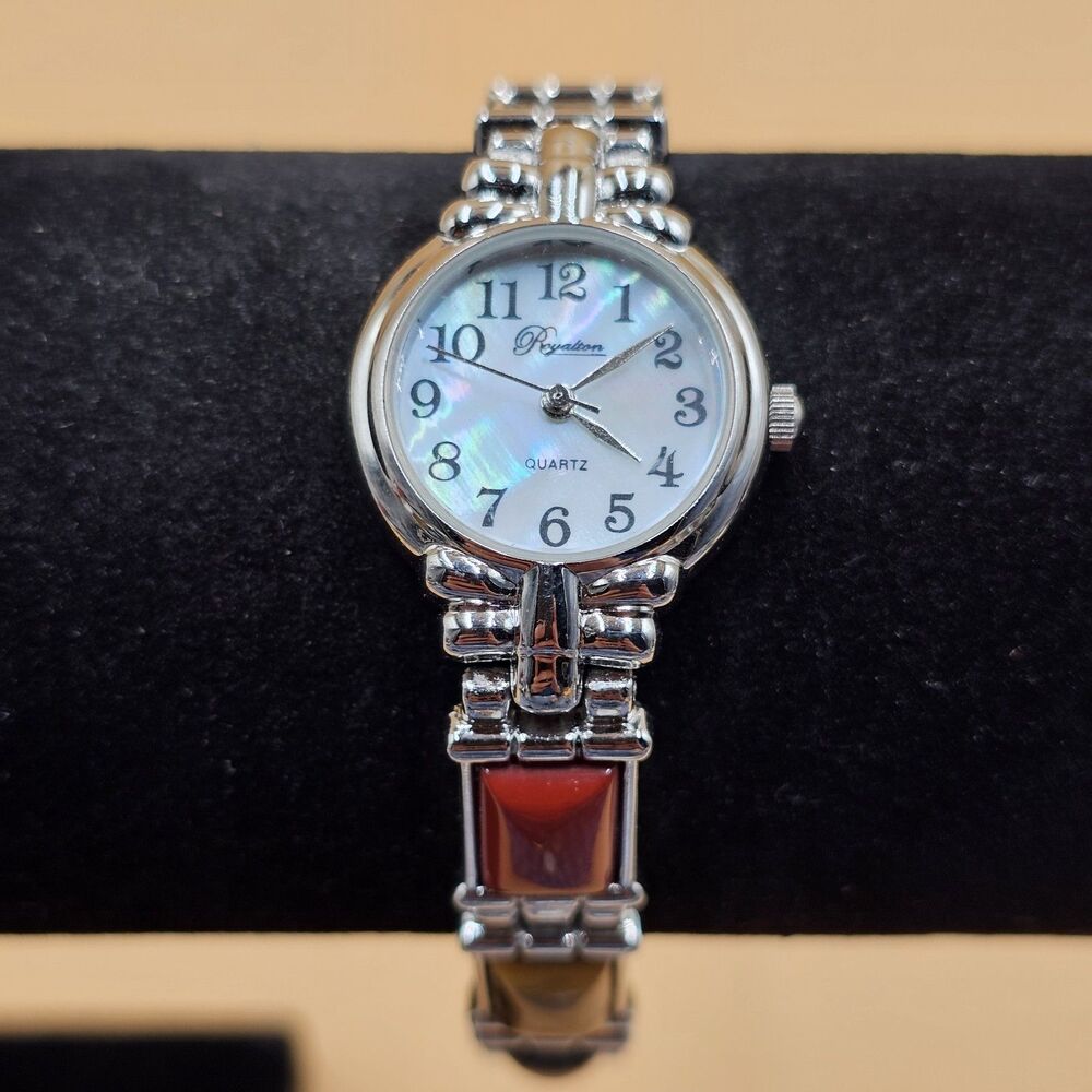 Royalton Women's Quartz Watch Silver Tone Multi-Stone Cabochon Link Bracelet MOP